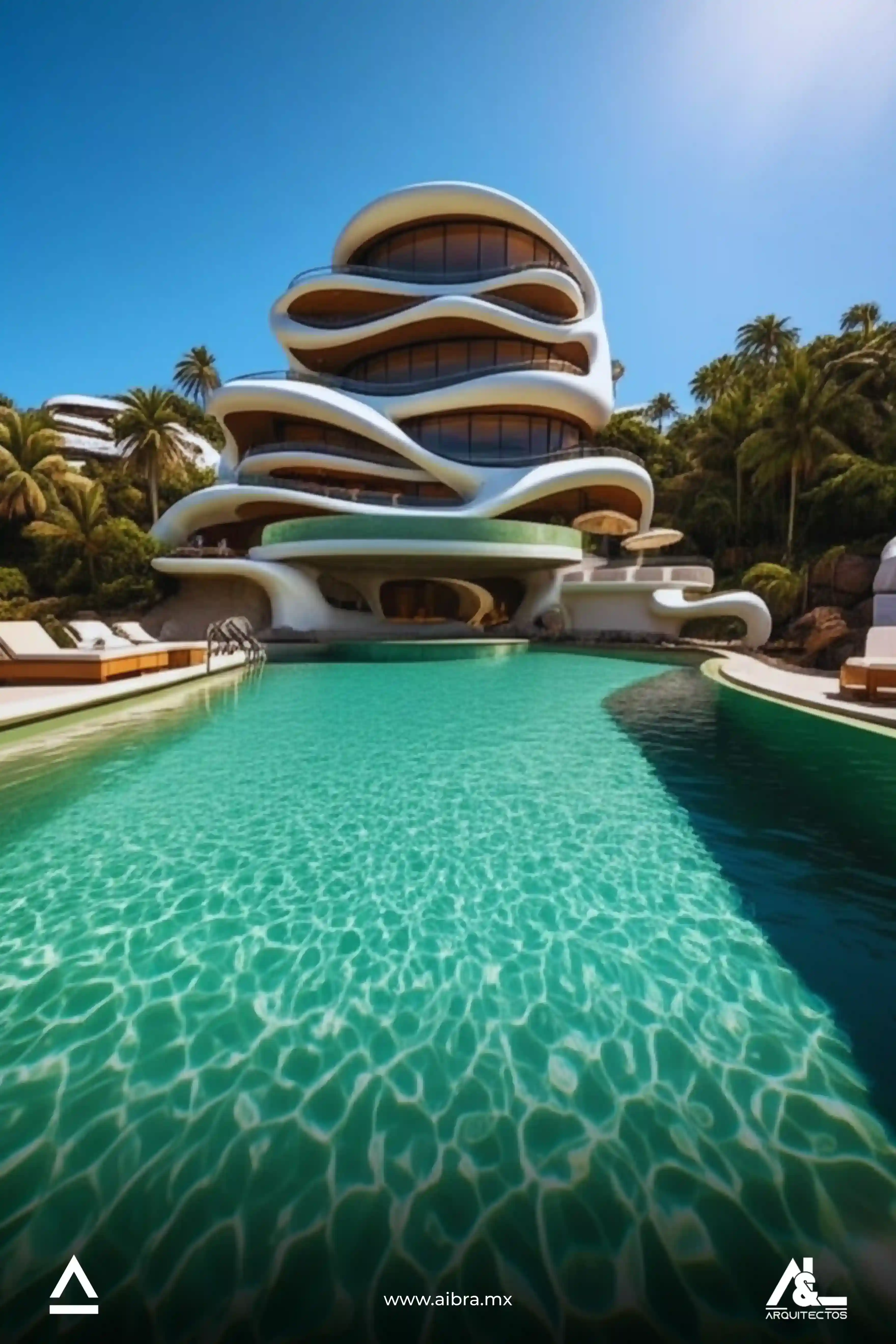 Edificio Tulum con alberca y arquitectura organica