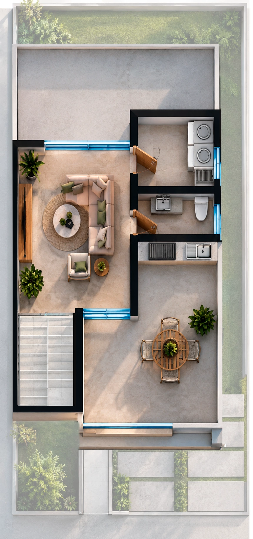 Roof garden de la residencia Ónix en Algia, vista superior de su distribución