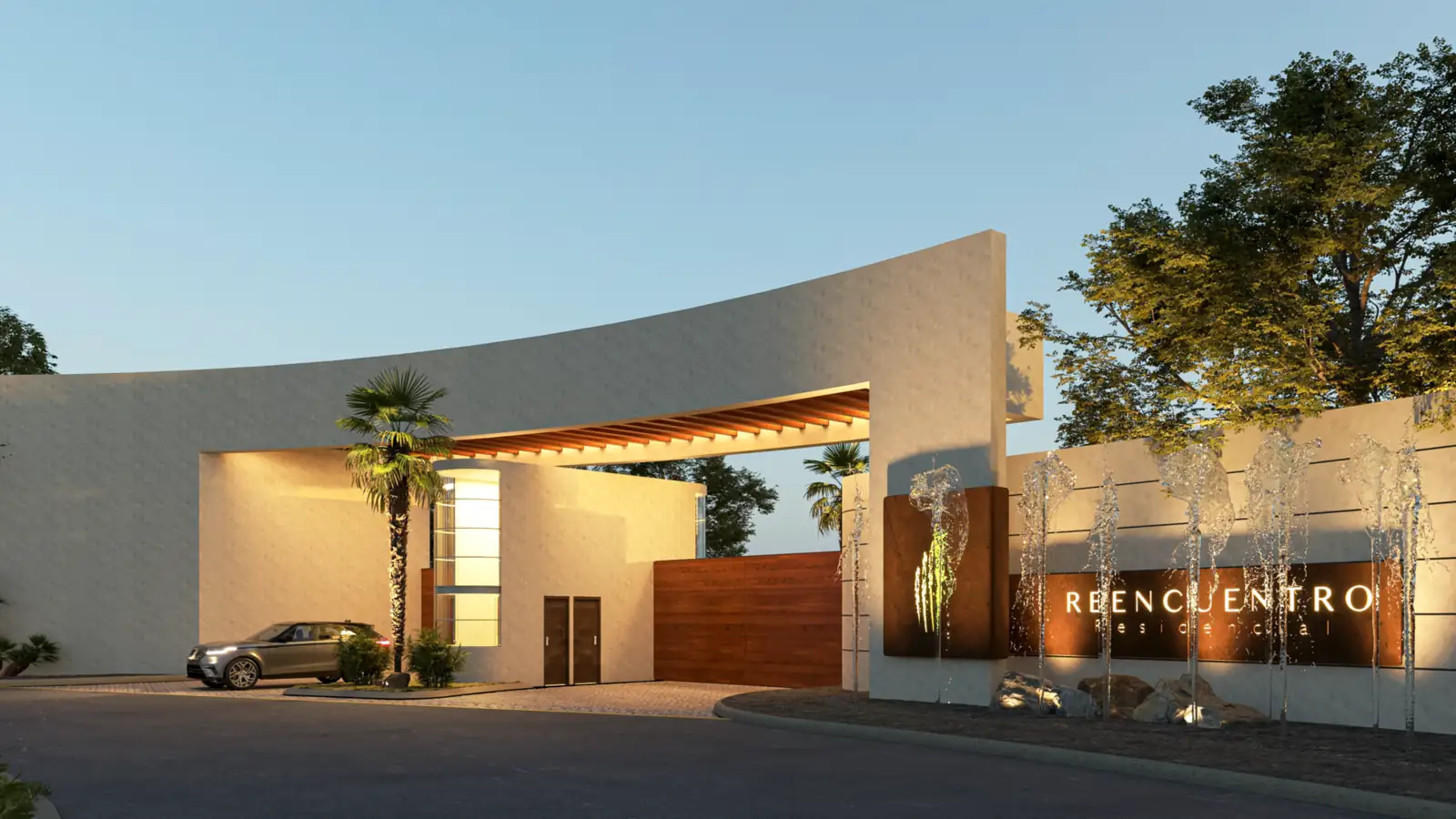 Acceso principal de Reencuentro Residencial con fachada contemporánea en Pachuca, Hidalgo