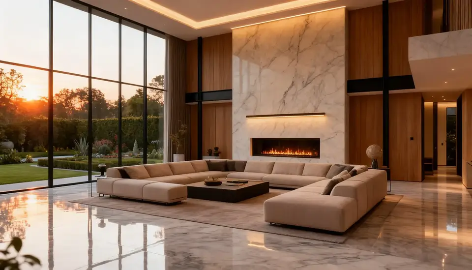 Sala contemporánea de lujo con luz natural